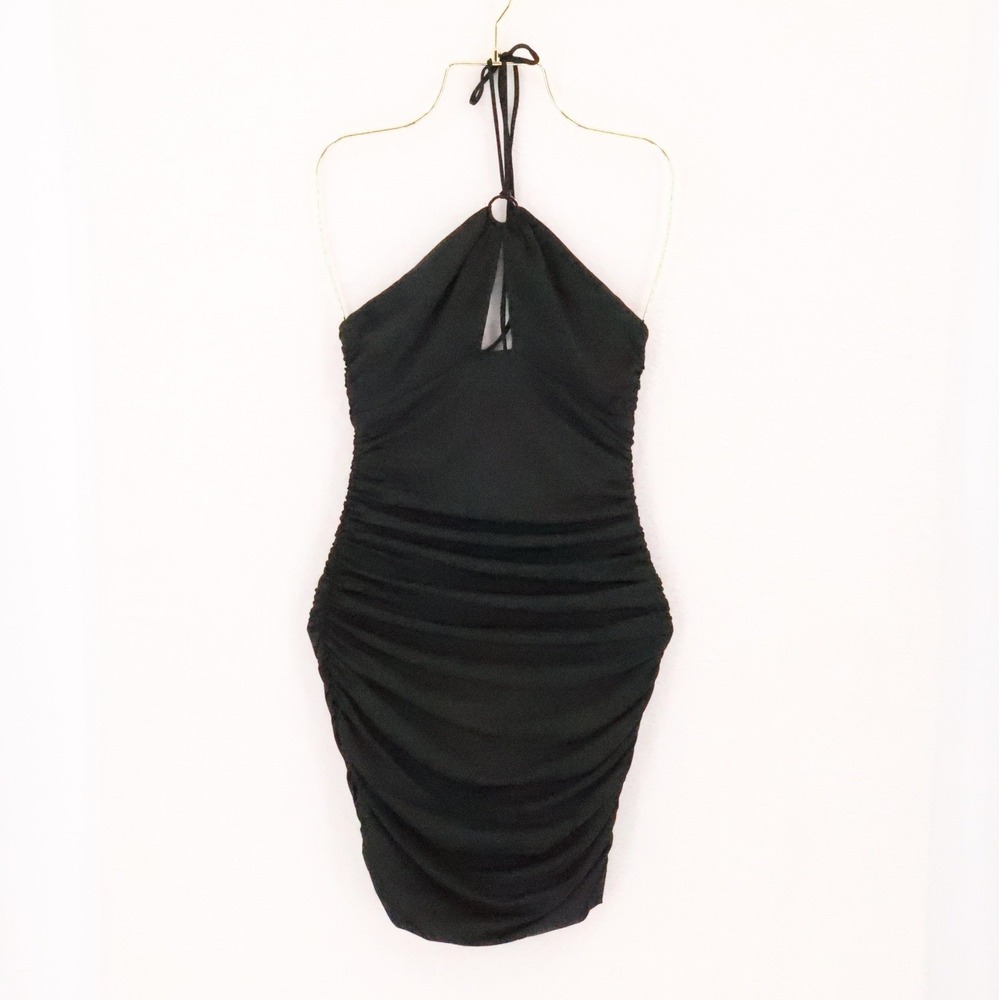 Princess Polly Ruched Halter Mini Dress Womens Size‎ 4 Black Club Bodycon LBD